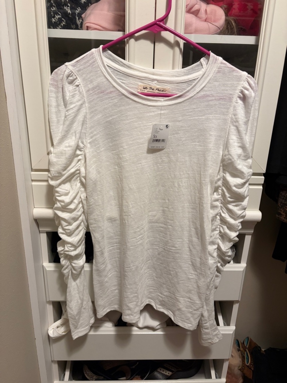 We The Free White Long-Sleeve Ruched-Sleeve Tee